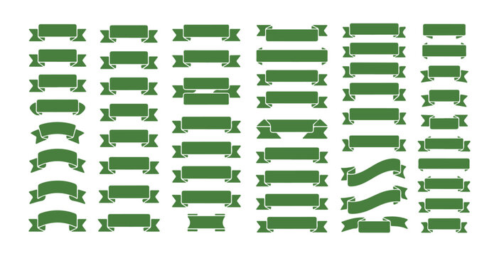 Big set of green ribbon banners different shapes and styles blank scrolls decorative design elements isolated