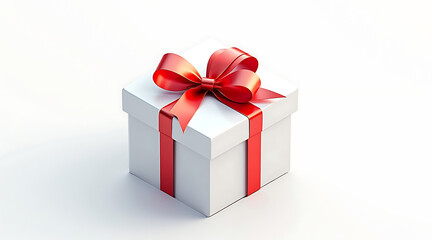 Obraz premium White gift box with red ribbon bow and ribbon wrapped around present conveying festive joy and celebration