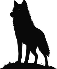 Black Wolf Silhouette Standing on Grass nature