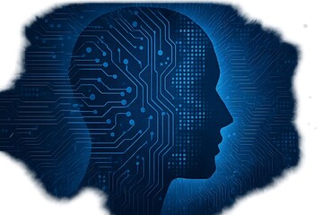 Human Head Silhouette with Digital Circuitry and Data Pattern