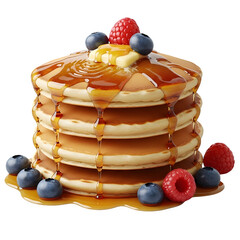 Delicious stack of buttermilk pancakes with fresh berries and syrup