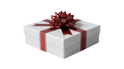 Obraz premium White Gift Box with Red Ribbon and Bow, isolated on transparent background