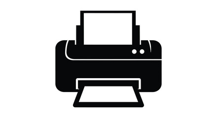 A simple black printer icon is displayed against a white background a bold silhouette