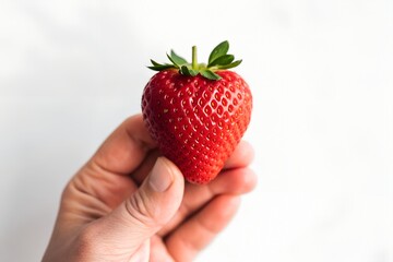 Obraz premium hand holding a strawberry on a white background 