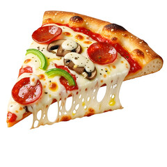 Delicious slice of pepperoni and mushroom pizza with melted cheese