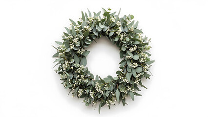 Fresh Eucalyptus Wreath with Baby's Breath on White