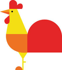 Colorful geometric rooster illustration with vibrant shapes