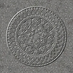 Round floral pattern embossed in stone. Mandala. 