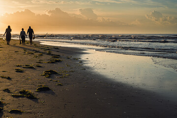 Naklejka premium summer sunrise over the lagoon meets the sea, Bibione Pineda, Venice, Italy