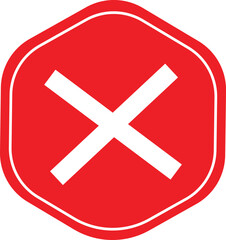 Red Cross X Icon in Hexagon Shape &ndash; Prohibition and Error Symbol for No Access, Cancel, Wrong Action, Warning Alert, Safety Sign, Flat Vector Illustration Isolated on White.