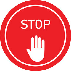 Red Stop Hand with STOP Text Icon in Circle &ndash; Prohibition Warning Sign for Safety, No Entry, Restricted Area, Do Not Proceed Alert, Flat Vector Illustration Isolated.
