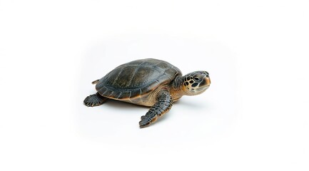 Obraz premium A sea turtle with a bright textured shell on a white background. Ideal for illustrations, advertising, and projects about the marine world.