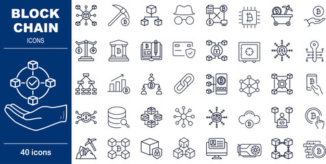 Blockchain Technology Icons Cryptocurrency, Smart Contracts and Decentralized Network Security Symbols