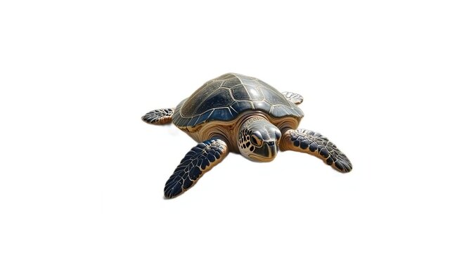 A sea turtle with a shell and patterned fins. For content about nature, the ocean, and the protection of rare species.