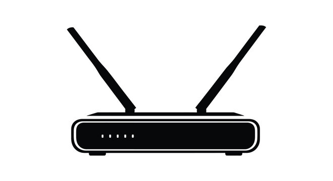 A simple black wireless router illustration depicting connectivity and network access a striking silhouette