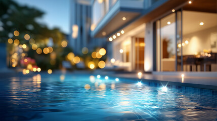 Obraz premium Luxury villa with big swimming pool interior outdoor environment premium residential property elegant aquatic feature sophisticated living space defocused architectural