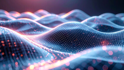 Digital Waveform: An abstract, undulating digital landscape, with waves of light that dance and shimmer, portraying the complexity and fluidity of data and the digital realm.