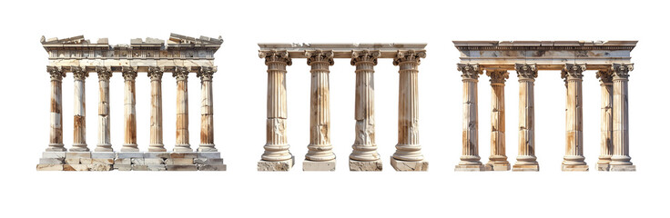 Naklejka premium Three antique columns isolated on transparent background. 