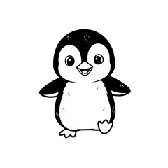 Obraz premium Waddling Penguin Line Art. Black and White Vector Icon for Kids' Logo, Arctic Animal Mascot, Cute/Cold Symbol, or Baby Apparel/Winter/Educational Branding. Generative ai 