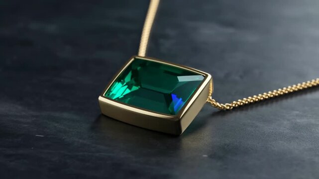 Elegant gold pendant with a striking emerald-cut green gemstone