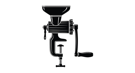 A vintage manual coffee grinder presented in a striking black silhouette