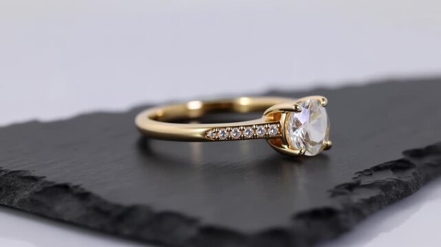 Elegant gold solitaire diamond ring with channel-set diamonds