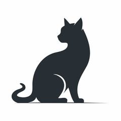 Cute black domestic feline vector illustration silhouette of a kitten on a white background
