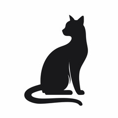 Black cat silhouette vector illustration on white background, a cute domestic kitten animal art design