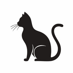 Black cat silhouette vector illustration, cute domestic feline animal cartoon art drawing
