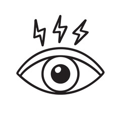Obraz premium A striking black and white illustration depicts an eye with three lightning bolts above it symbolizing power and perception