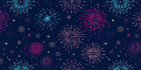 Seamless vector pattern with fireworks celebrating the New Year holiday night sky