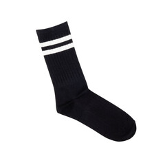 Black sock with white stripes on black background