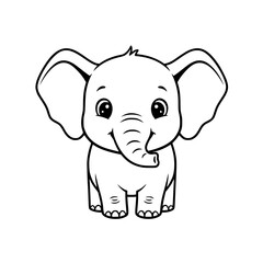 Naklejka premium Baby Elephant Line Art. Black and White Vector Icon for Kids' Logo, Gentle Animal Mascot, Sweet/Playful Symbol, or Nursery Decor/Baby Shower/Apparel Branding. Generative ai 