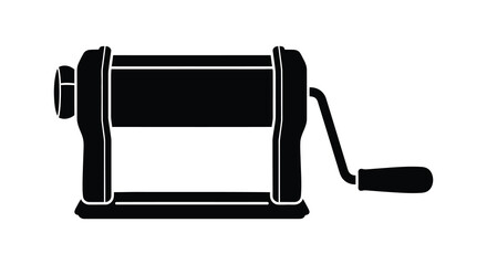 A striking black silhouette of a vintage manual pasta machine showcasing its classic design silhouette © njhasan