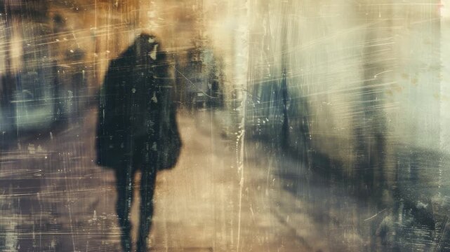 Video A blurred of someone walking on a busy street, suitable for use in scenes where anonymity is desired or as a placeholder