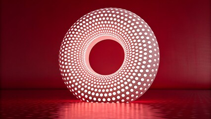 Abstract red glowing geometric ring with futuristic light pattern
