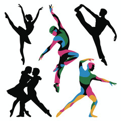 Dance Silhouettes and Colorful Abstract Dancers Vector Illustration