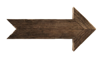 Rustic Dark Brown Wooden Arrow Sign Pointing Right isolated PNG with Transparent Background