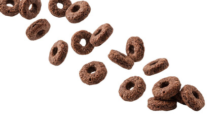 Ring Shaped Chocolate Breakfast Cereal Falling isolated PNG with Transparent Background