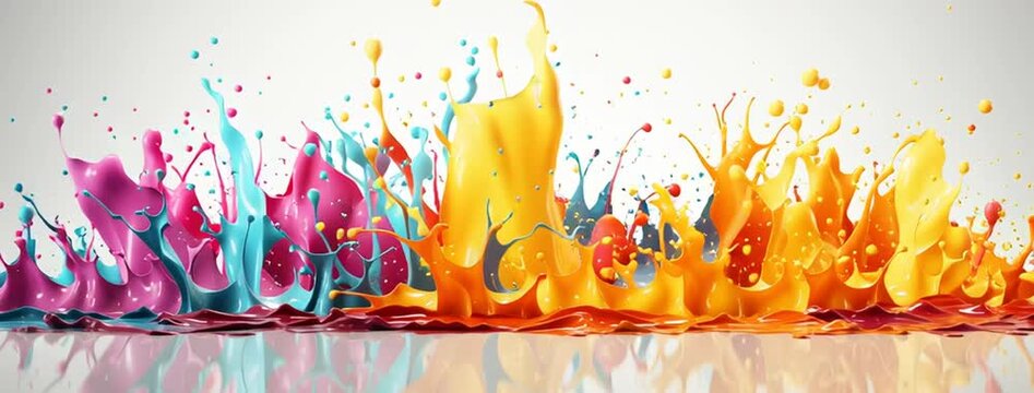wide panoramic liquid color splash in white background 