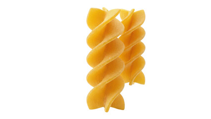 Two Yellow Fusilli Pasta Pieces Product Shot isolated PNG with Transparent Background