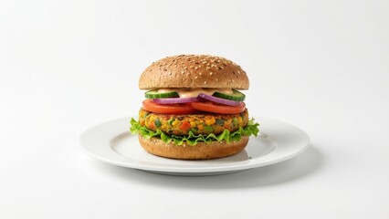 Delicious veggie burger on a white plate