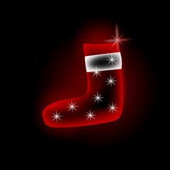 Neon Christmas Stocking on Black Background &ndash; Minimalist Holiday Illustration