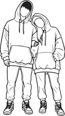 Valentine's Day Aesthetic Line Art Vector Illustration. Minimalist Romantic Couple Sketch for 14 February Gift & T-shirt Design.