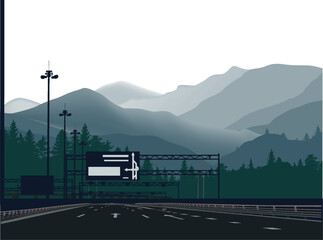 empty road cyan mountains isolated on white