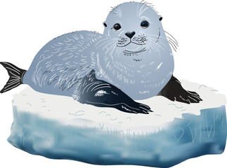 seal on blue ice illustration