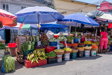 Guyana, Georgestown, fruit and vegetable stalls on the market