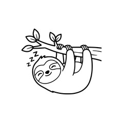 Naklejka premium Sleepy Sloth Line Art. Black and White Vector Icon for Kids' Logo, Relaxed Animal Mascot, Cute/Chill Symbol, or Pajamas/Nursery Decor/Mindfulness Branding Generative ai 