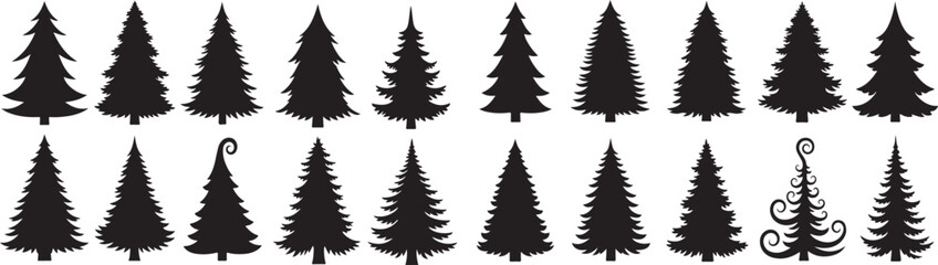 Obraz premium Set of Christmas Tree Black Silhouette icons. Fir Tree Illustration. X-mas Symbol Christmas and New Year design elements. Christmas trees. 