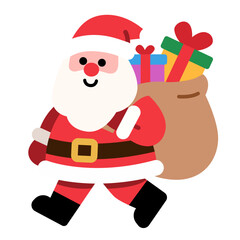 Santa Claus with Gift Sack – Christmas Holiday Celebration Flat Vector Illustration